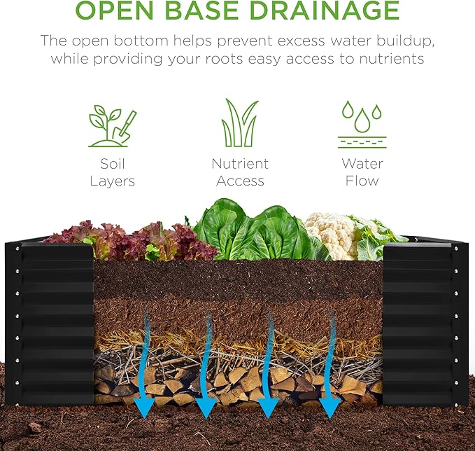 Best Choice Products 4x2x2ft Outdoor Metal Raised Garden Bed, Deep Root Box Planter for Vegetables, Flowers, Herbs, 119 Gallon Capacity, 100% Non Toxic Materials - Black