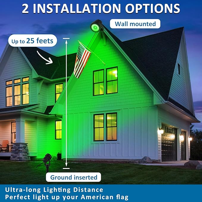 T-SUNUS Green Solar Spot Lights 2 Pack, Garden Landscape Spotlights Outdoor IP65 Waterproof Separated Panel 9.8ft Cable for St Patricks Day Halloween Christmas Lighting for Tree Pond Statue Graveyard