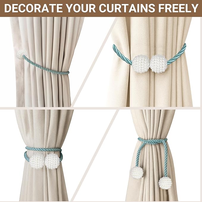 Hion Magnetic Curtain Tiebacks Blue 6 Pack, Curtain Tiebacks Buckles Holdbacks Holders Hooks Clip for Home Bedroom Office Decorative Thick or Thin Curtain