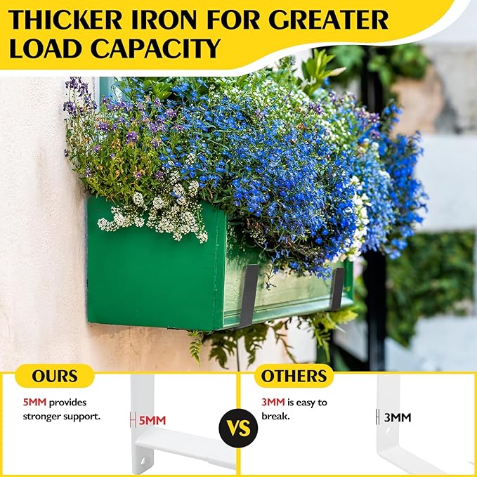 LukLoy Window Planter Box Brackets, 6 Pack Adjustable Heavy Duty Wall Mount Window Flower Boxes Outdoor with Bracket (6 to 12 in), with 70lbs Capacity, White