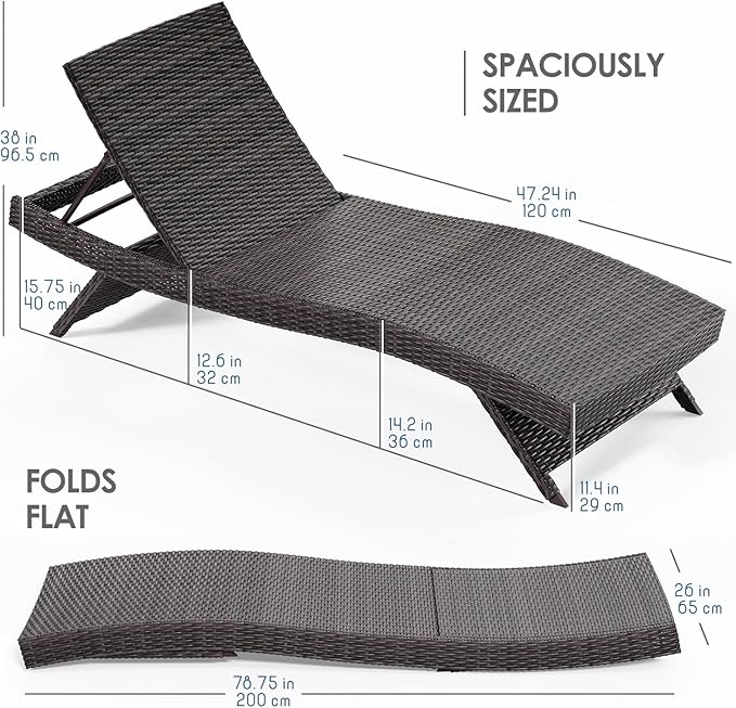 Nestl Chaise Lounge Chair Outdoor Set of 4, Wicker Patio Lounge Chair, Outdoor Lounge Chair with Reclining Backrest