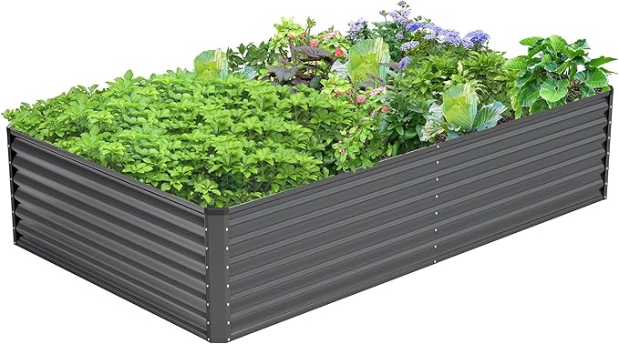 8x4x2FT Galvanized Raised Garden Bed,Galvanized Planter Boxes Outdoor, Large Metal Raised Garden Beds for Vegetables-Grey