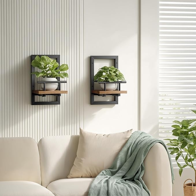 Floating Shelves for Wall, Plant Shelf Indoor, Wall Planters for Indoor Floating Plant Shelves for Bedroom, Living Room, Kitchen, Office, Bathroom Decor (2 Pack)
