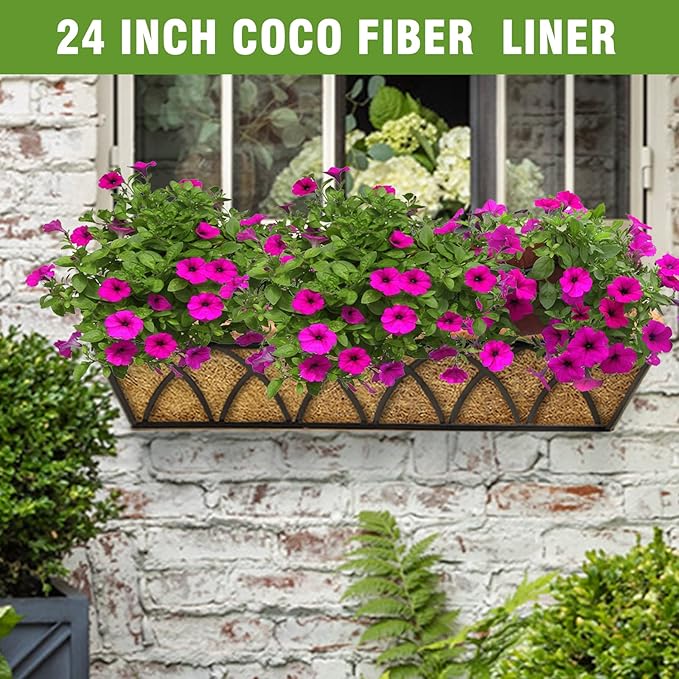 2 Pack 24 Inch Trough Coconut Liners for Window Box Planter Natural Coco Fiber Replacement Liner for Outdoor Plants Flowers Outside Coir Planters Porch Balcony Garden Decor