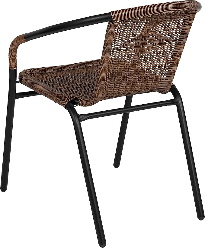 Flash Furniture Lila Medium Brown Rattan Indoor-Outdoor Restaurant Stack Chair