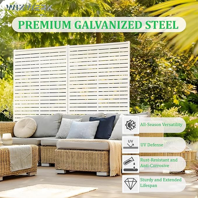 6FT Metal Privacy Screen Outdoor Privacy Panel and Garden Divider, Weather-Resistant Freestanding Panel with Stand, Durable Steel for Patio, Garden, Balcony & Backyard