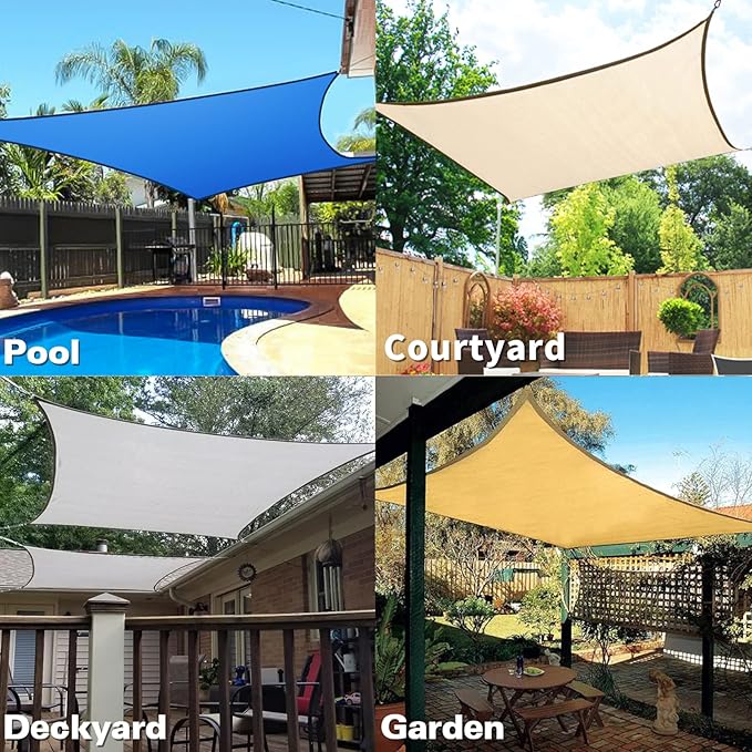 KANAGAWA Sun Shade Sail 16'x16' Gray Rectangle UV Block Canopy Cover for Patio Backyard Lawn Garden Outdoor Activities