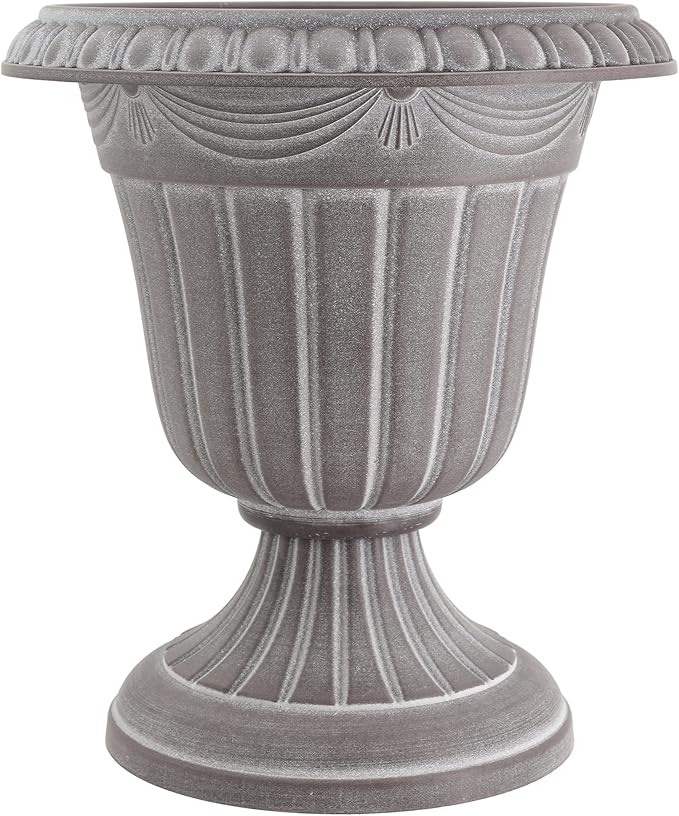 Arcadia Garden Products PL10WW Classic Traditional Plastic Urn Planter, 15" x 13", Whitewash