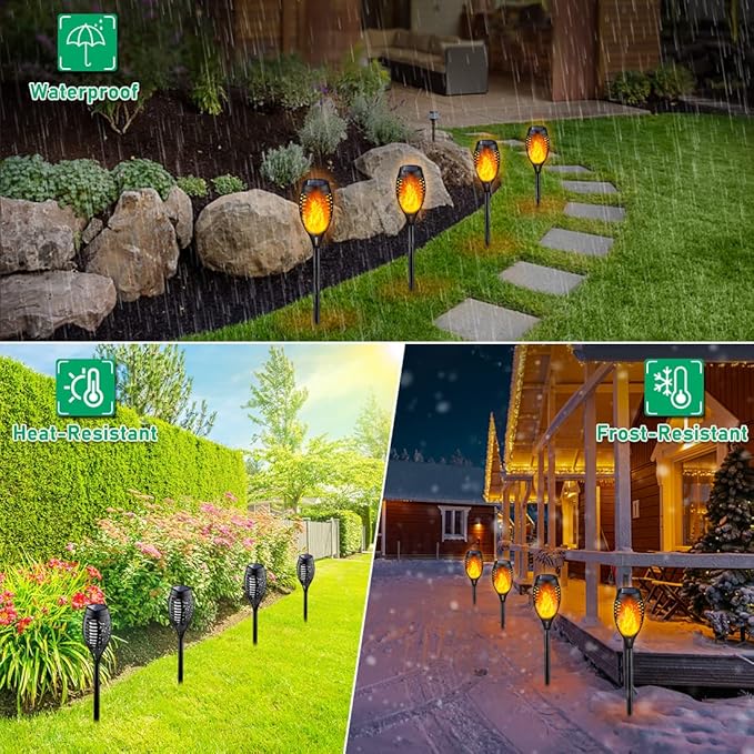IkeeRuic Solar Flame Torch Lights for Outdoor Decoration, 12Pack Outdoor Lights Solar Powered Waterproof, LED Torches for Outside Decor, Luces Solares Outdoor Decorations for Yard Patio Garden Art