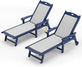 LUE BONA Chaise Lounge Chair Outdoor,HDPS and HDPE Wicker Material, Patio Lounge Chair with Adjustable Backrest, Resin Pool Lounge Chairs with Wheels for Backyard, Poolside and Deck,Navy