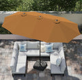 PHI VILLA 15ft Large Patio Umbrellas with Base, Outdoor Double-Sided Rectangle Market Umbrella for Pool Lawn Garden, Tawny