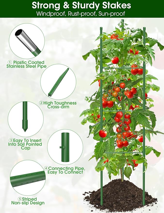 Tomato Cage, 3Pack 51.2inch Tall Tomato Trellis Triangle Tomato Cages for Garden Climbing Plants, Raised Garden Bed Plant Support Stakes for Garden,Pots, Plant Cages & Supports（Extra Bold）