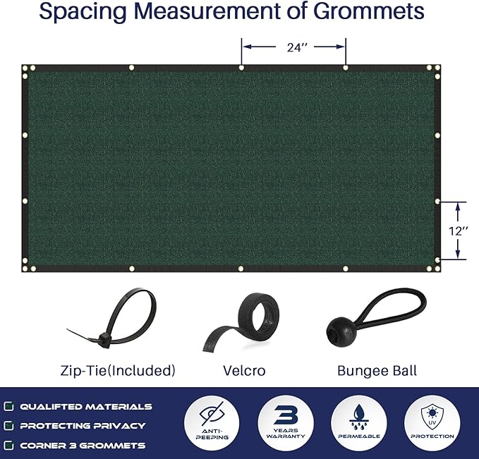 WINDSCREEN4LESS 6' x 3' Privacy Fence Screen in Green W/ Brass Grommet 85% Blockage Windscreen Outdoor Mesh Fencing Cover Netting 150GSM Fabric - Custom Size