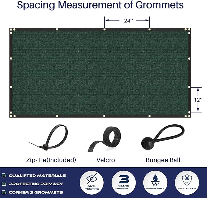Windscreen4less Privacy Fence Screen Heavy Duty Windscreen Fencing Mesh Fabric Shade Net Cover with Brass Grommtes for Outdoor Wall Garden Yard Pool Deck, 6'x92' Green