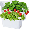 Window Box Planter 6 Packs, 13.8 Inches Rectangle Flower Pots with Drainage Holes & Trays, Pots for Vegetables, Herbs, Flowers, Garden Windowsill Balcony (White)