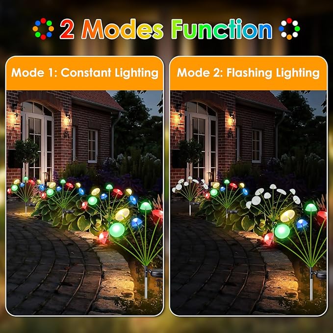 4PK 32LED Solar Garden Lights Outdoor, Mushroom Solar Lights Outdoor, IP65 Waterproof Firefly Light Outside Decor for Patio Pathway, Sway by Wind for Pathway Garden Mushroom Decorations, Multicolor