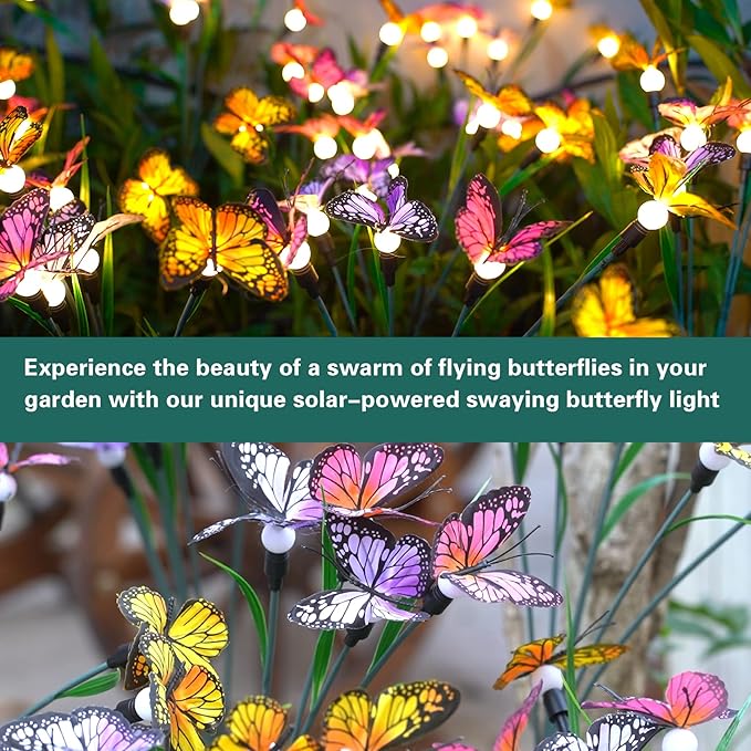 TONULAX Solar Garden Lights - Swaying Butterfly Light, Swaying in The Wind, Solar Outdoor Lights, Yard Patio Pathway Decoration, High Flexibility Iron Wire & Realistic Butterflies (6 Pack)