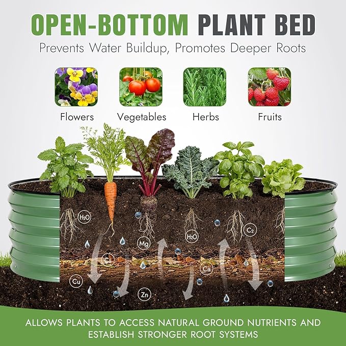 INNO STAGE 3Pcs Galvanized Raised Garden Bed Kit, Outdoor Metal Raised Garden Beds for Vegetables, Rust-Resistant & Easy Assembly, 4x2x1ft Oval Raised beds for Gardening, Flowers, Herbs (Olivergreen)