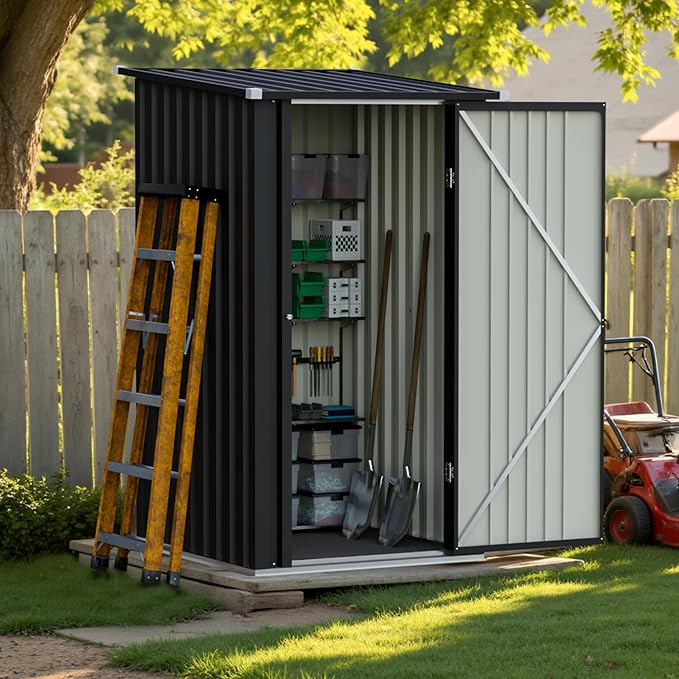 Greesum 3x3FT Outdoor Storage Shed, Lockable Metal Shed for Backyard, Pool, Patio and Garden Storage, Black