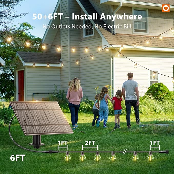 addlon 50FT Solar String Lights Outdoor Waterproof with Remote, G40 Globe Solar Patio Light with 27 LED Shatterproof Bulbs, 3 Modes, Dimmable Hanging for Outside Backyard Party