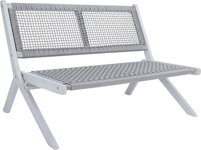 SAFAVIEH Outdoor Collection Kobina Grey Acacia Wood/Grey Rope Foldable Bench (Fully Assembled)