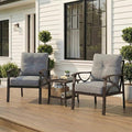 RoyalCraft Outdoor Patio Furniture Set, 3 Pieces Metal Patio Conversation Set with Side Table for Porch Garden Backyard, Grey