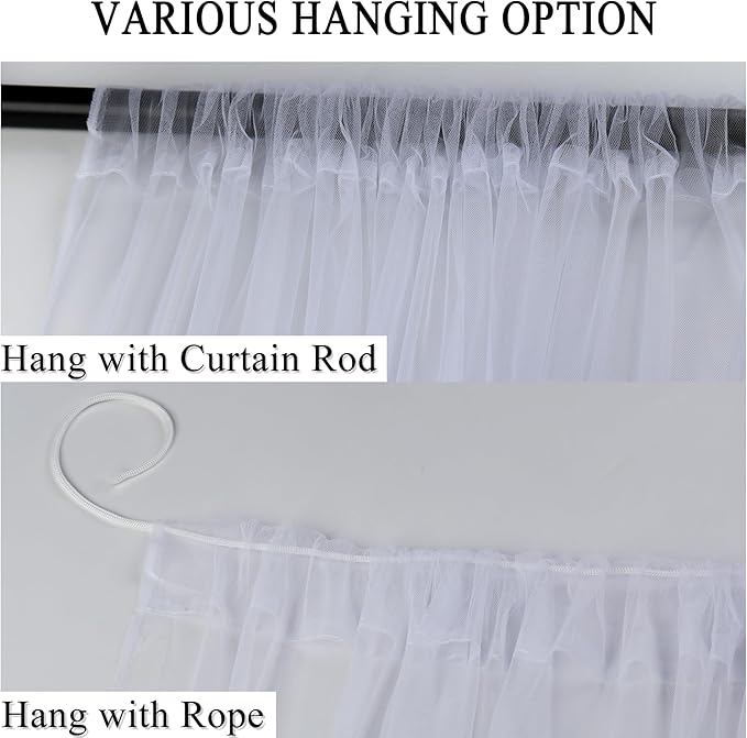 Patio Screen Mesh Outdoor Curtains Waterproof Sheer Lightweight Bug Netting for Porch Gazebo Garden Party Wedding Backdrop, White, W 125 x L 98 inch per Panel, 2 Panels