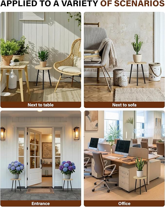 Plant Stand Indoor 14'': Indoor Plant Stand 2 Pack Metal Plant Table - Wood Plant Stool Outdoor Small Round Side End Table Mid Century Modern Decor - Home Decor