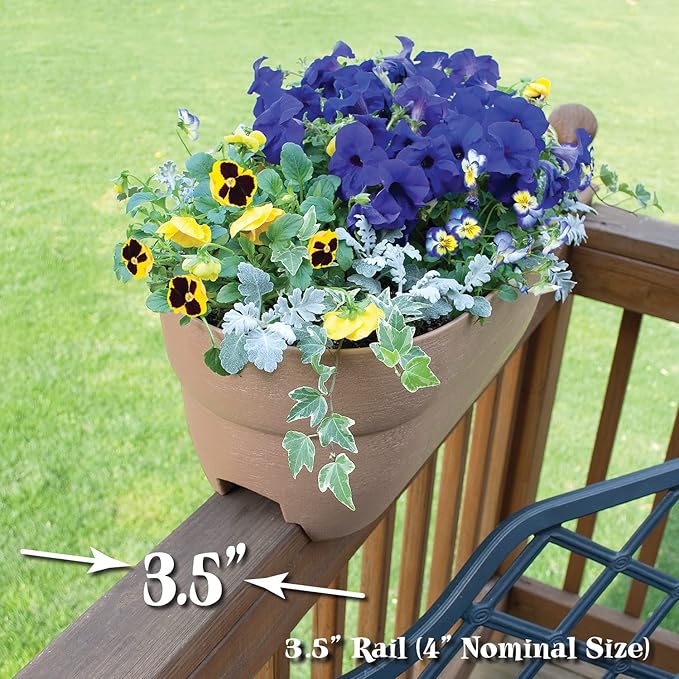 EMSCO Group Bloomers Railing Planter with Drainage Holes – 24" Weatherproof Resin Planter – Sand