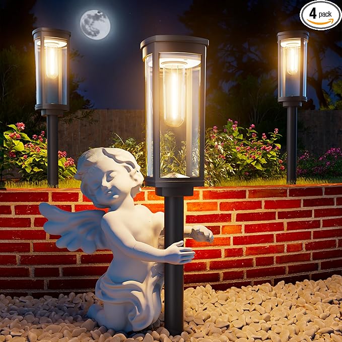 Solar Pathway Lights Outdoor, IP65 Waterproof Auto On/Off Solar Garden Lights Solar Powered Landscape Lighting for Yard Patio Walkway (Warm White, 4pack)