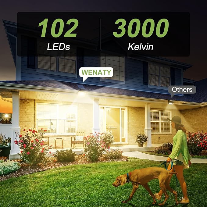 102 LED Solar Spot Lights Outdoor Waterproof IP65, Adjustable Landscape Spotlights, [2 Pack/4 Modes] Auto On/Off Solar Powered Flood Lights for Outside Yard Garden Wall Pathway (Warm White)