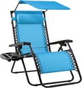 Best Choice Products Folding Zero Gravity Outdoor Recliner Patio Lounge Chair w/Adjustable Canopy Shade, Headrest, Side Accessory Tray, Textilene Mesh - Light Blue