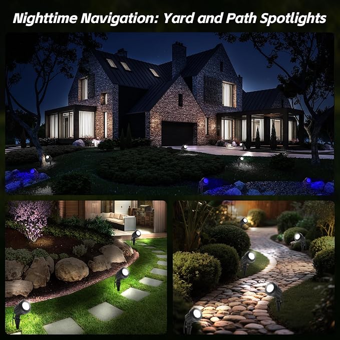 Spotlight Outdoor – 120V Plug-In, 6500K Cool White LED Landscape Lighting with RGB Purple 4 Color Lenses for Yard, Garden, Lawn & Tree Decor on Holidays&Everyday, IP67 Waterproof (1 Pack,Black)