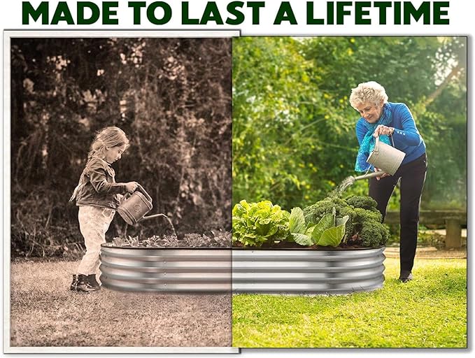 Plant & Plot Galvanized Raised Garden Beds Outdoor // 4×2×1 ft Planter Raised Bed for Gardening, Vegetables, Flowers // Large Metal Garden Box (Silver) // Patented Tool-Free Design
