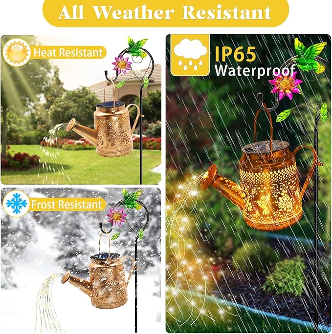 Solar Lanterns Outdoor Waterproof, Hummingbird Watering Can Garden Decor, Hanging Solar Path Lights Yard Art, Outside Patio Decoration Gardening Christmas Gift for Mom Grandma Women with Shepherd Hook