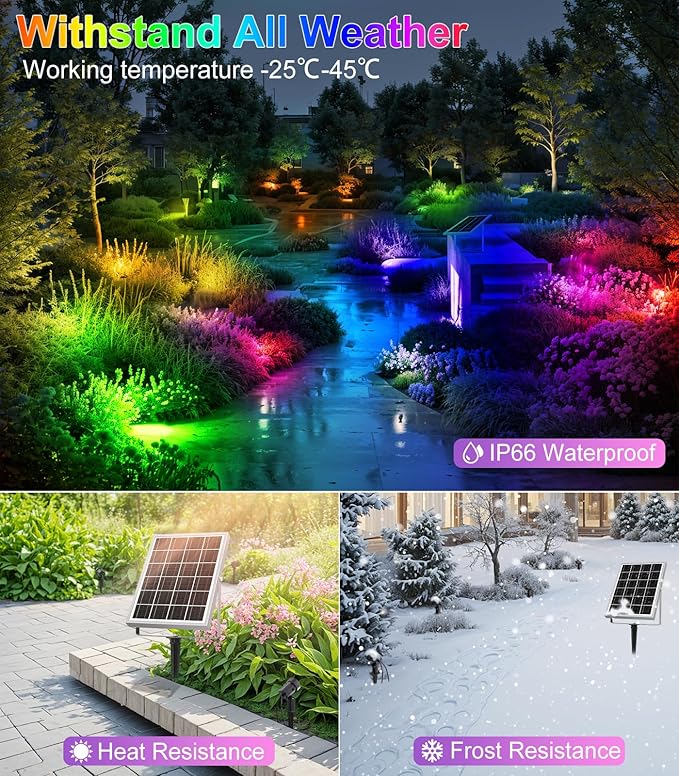 MEIKEE 6 in 1 RGB Solar Landscape Lights with Remote, RGB Color Changing LED Solar Spotlights, Outdoor Waterproof RGB Spot Lights for Garden Party Wedding Christmas Festival