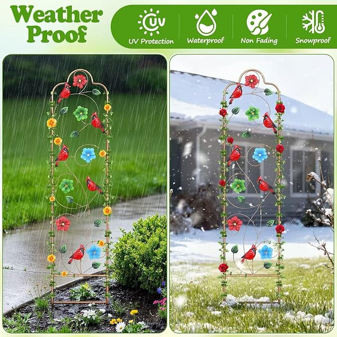 2 Pack Metal Garden Trellis Arched Fence Trellises for Climbing Plants Outdoor, Roses, Vines, Flowers, and Vegetables Support, 60'' H x 12'' W Redbird