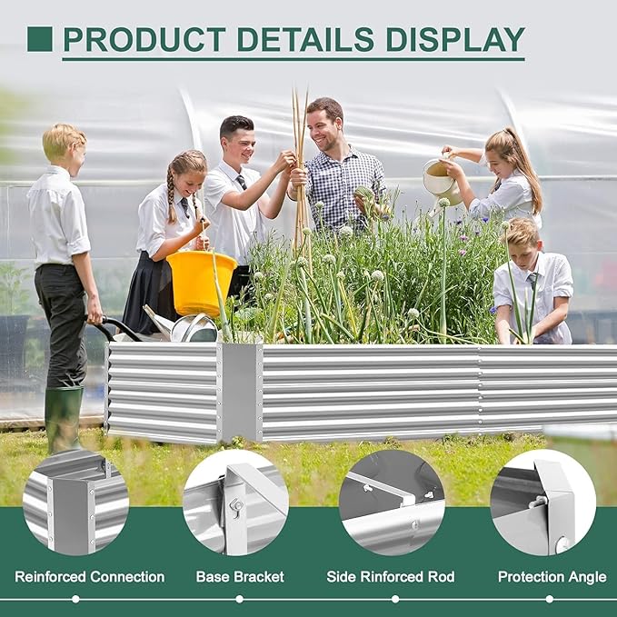 Land Guard 2 Pack 8×4×2ft Galvanized Raised Garden Bed Kit, Galvanized Planter Raised Garden Boxes Outdoor, Large Metal Raised Garden Beds for Vegetables (Silver)