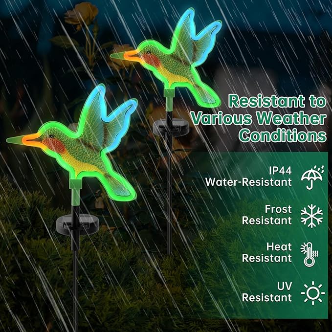 Solar Hummingbird Garden Lights, Halloween Outdoor Lights Decor,LED Hummingbirds Light Outside,Garden Solar Lights, Outdoor Decorations for Yard (2 Pack)