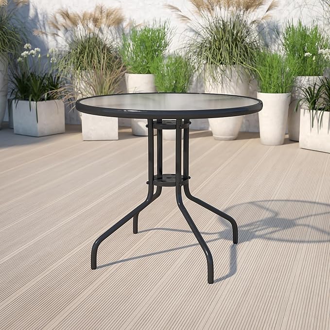 Flash Furniture Bellamy 31.5" Round Indoor/Outdoor Tempered Glass Metal Frame Side Table
