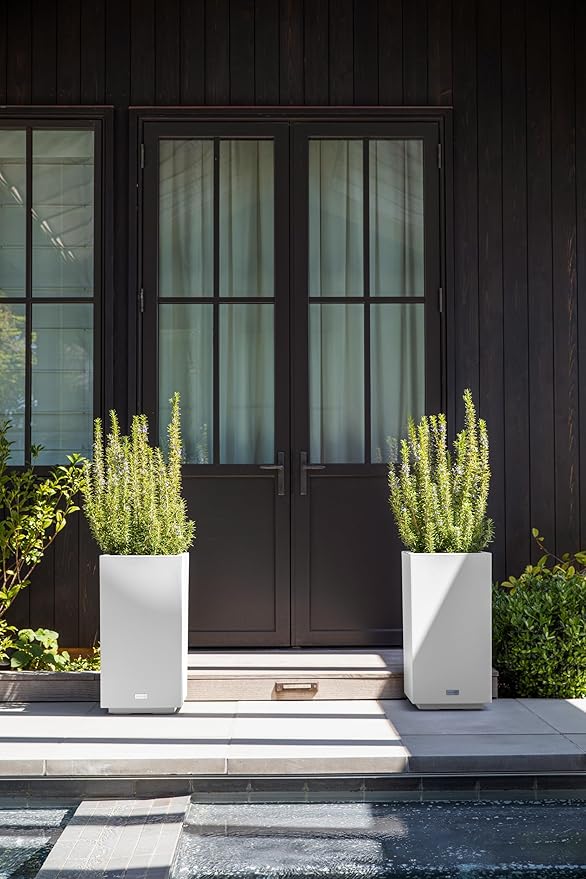 Veradek Block Series Pedestal Planter - Tall Planter for Indoor or Outdoor Front Porch | All-Weather Use with Removable Insert Bucket | Modern Décor for Flowers, Tall Trees, Faux Plants