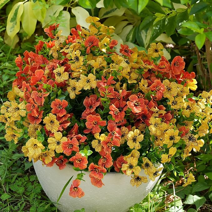 Artificial Flowers for Outdoor, UV Resistant Fake Silk Flowers, Realistic Faux Plants for Outside Indoor Porch Patio Window Box Planter Home Decor (16, Orange)
