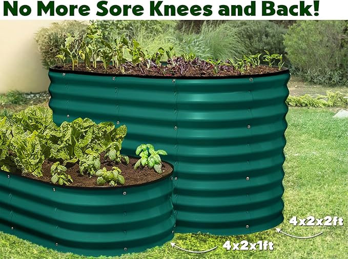 Plant & Plot Galvanized Raised Garden Beds Outdoor // 4×2×2 ft Planter Raised Beds for Gardening, Vegetables, Flowers // Large Metal Garden Box (Dark Green) // Patented Tool-Free Design