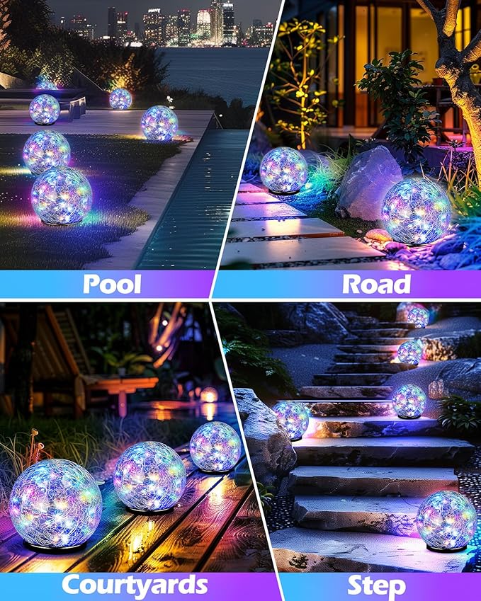 Coroor Garden Solar Ball Lights Outdoor Waterproof, 30 LED Cracked Glass Globe Solar Power Ground Lights for Path Yard Patio Lawn, Christmas Decoration Landscape Colorful (2 Pack 3.9'')