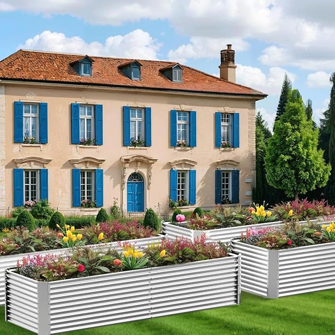 2 Pack Tall 8x4FT Corrugated Galvanized Steel Raised Garden Bed Outdoor, Metal Above Ground Garden Bed for Vegetables and Flowers, Rectangle Raised Beds for Gardening