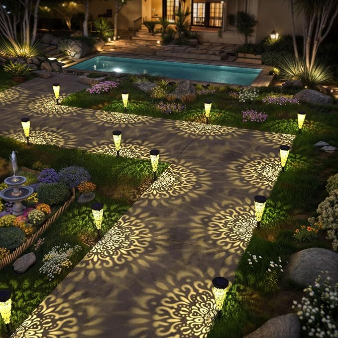 6 Pack Solar Lights Outdoor Garden Decorative Mandala Solar Pathway Lights Waterproof Plastic Outside Solar Path Landscape Lights Gardening Gifts for Women Mom Backyard Walkway Yard Decor
