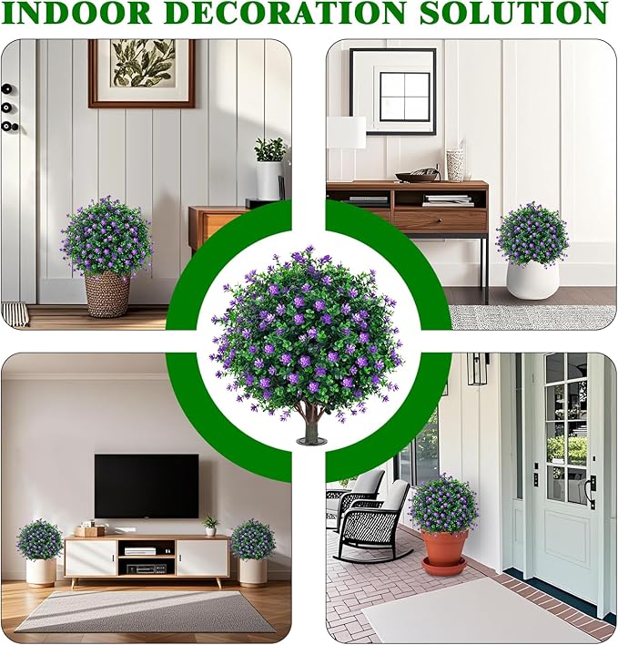 Artificial Boxwood Topiary Tree with Flower, Set of 2 Artificial Shrub Bushes with Ground Spike, Fake Evergreen Tree for Porch, Artificial Plants for Outdoor Planters Indoor UV Resistant
