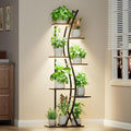62“ Plant Stand Indoor with Grow Lights - 7 Tiered Tall Metal Plant Shelf - Corner Wooden Plant Stand for Indoor Plants Multiple, Large S-Shape Flower Rack Holder for Living Room, Garden, Patio Decor