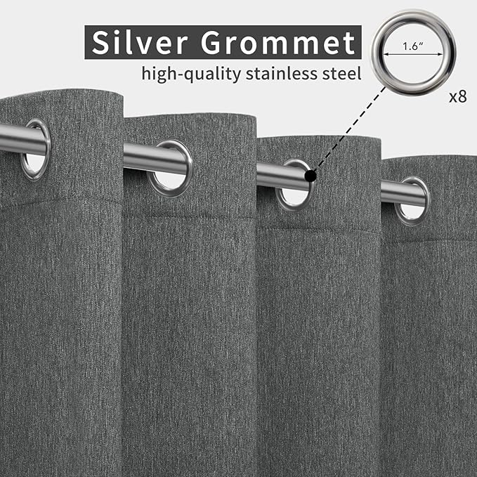 Easy-Going Linen Look Outdoor Curtains Waterproof Windproof Porch Curtains, Soft Thicken Outdoor Privacy Curtains for Patio, Gazebo, Grommet Top and Tab Bottom Drape, 1 Panel, 54x108 inch, Dark Grey