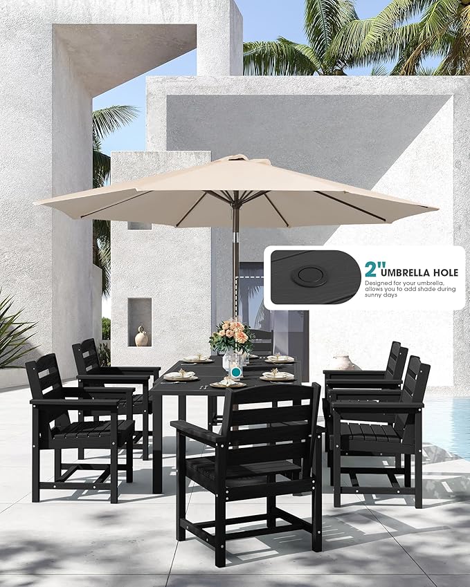 SERWALL Outdoor Expandable Dining Table 60" - 83", Patio Dining Table for 4-10 People, All Weather HDPE and Aluminum Outdoor Furniture for Backyard, Garden, Black